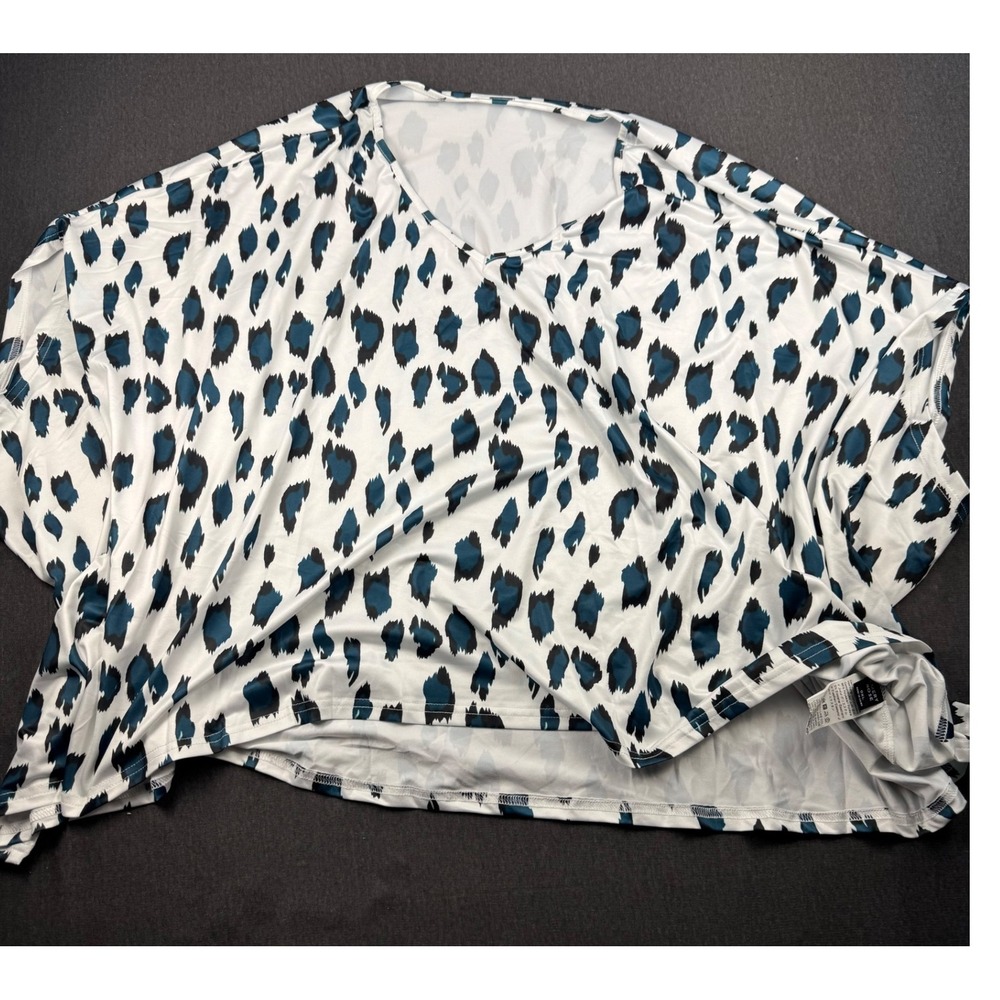 Emery‎ Rose 0XL Plus Size Tunic Top Dolman Short Sleeve Leopard Print
